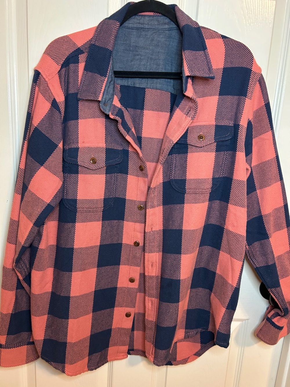 NWOT Flannel Shacket Coral/Navy oversized